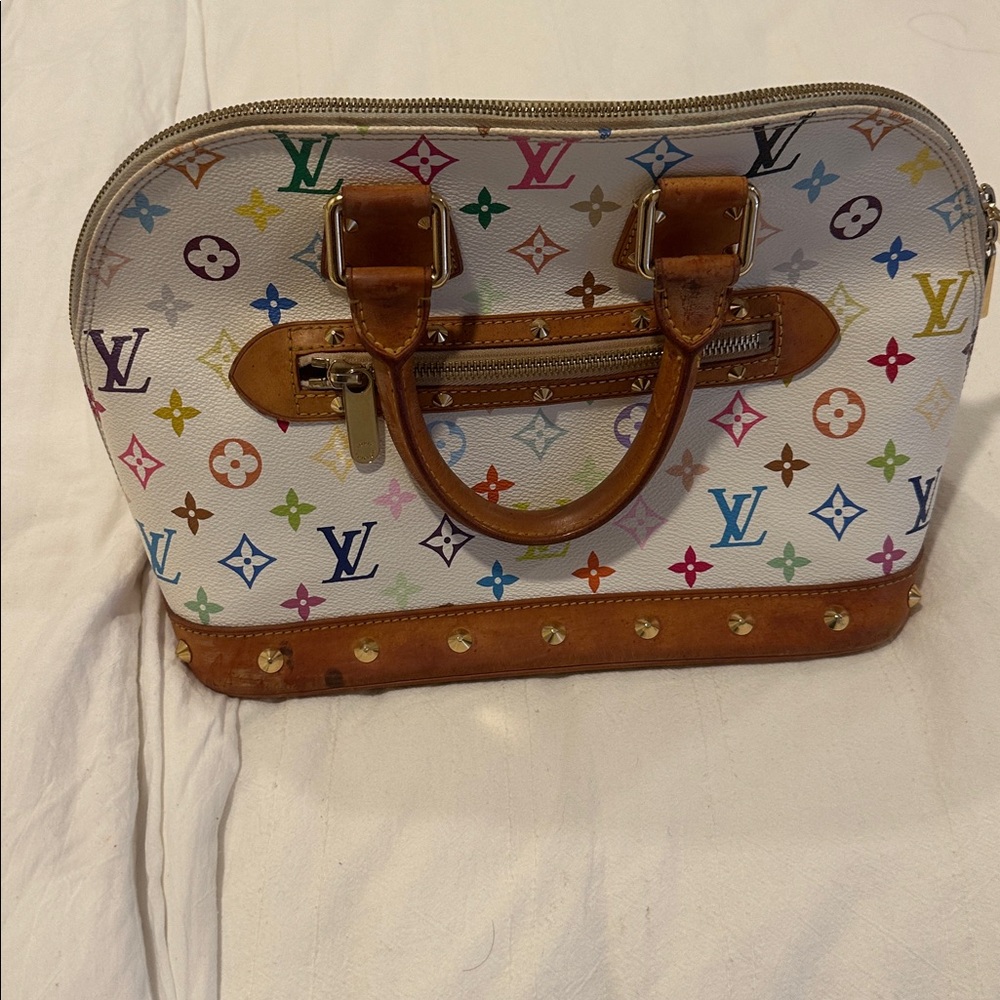 Vintage Louis Vuitton White Multicolor Monogram Satchel